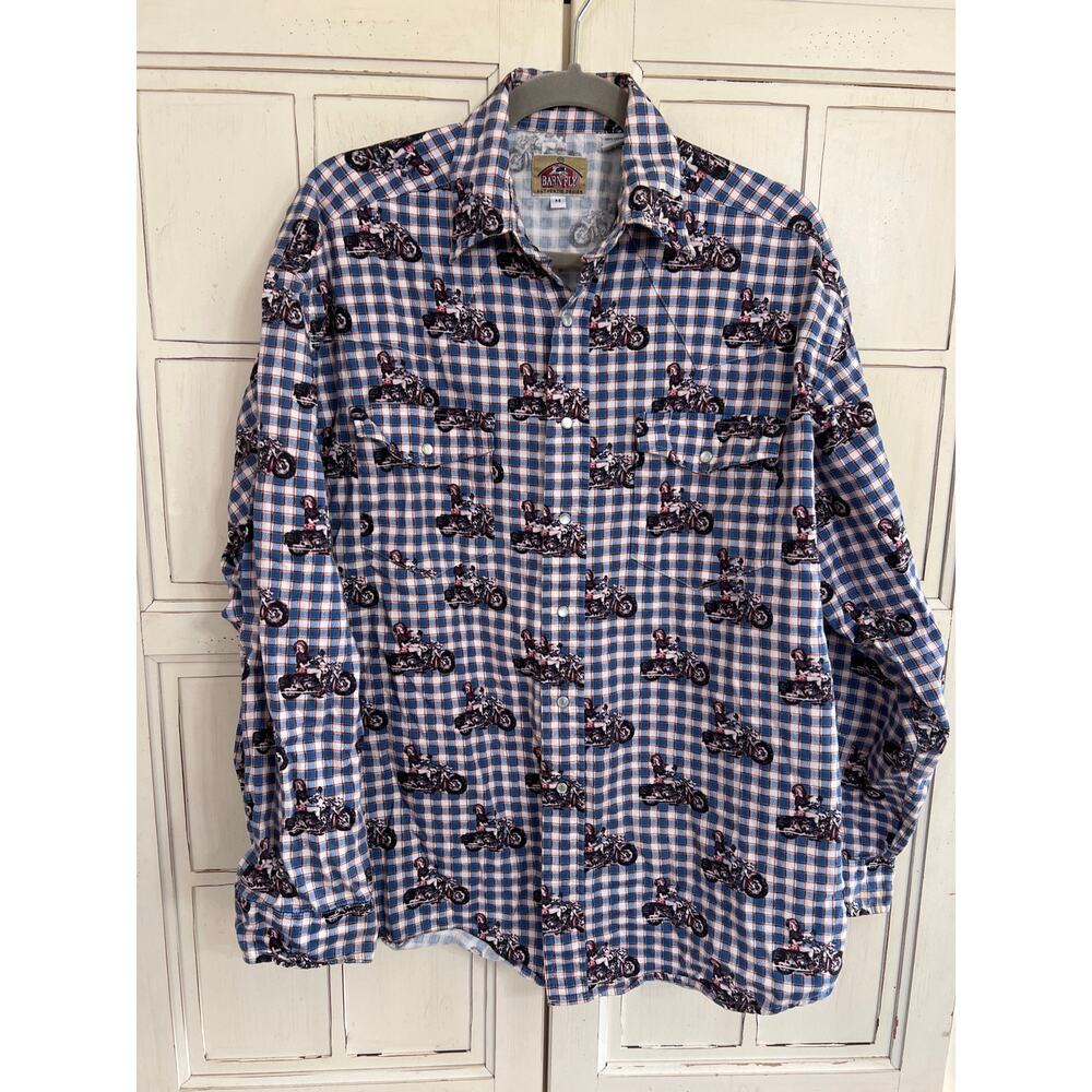 Barn Fly size medium learn snap mens shirt plaid with motorcycles